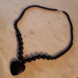 Vintage Large Black Heart Beaded Necklace